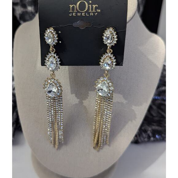 Long Rhinestone Tassel Earrings Special Occasion by nOir - Picture 1 of 5